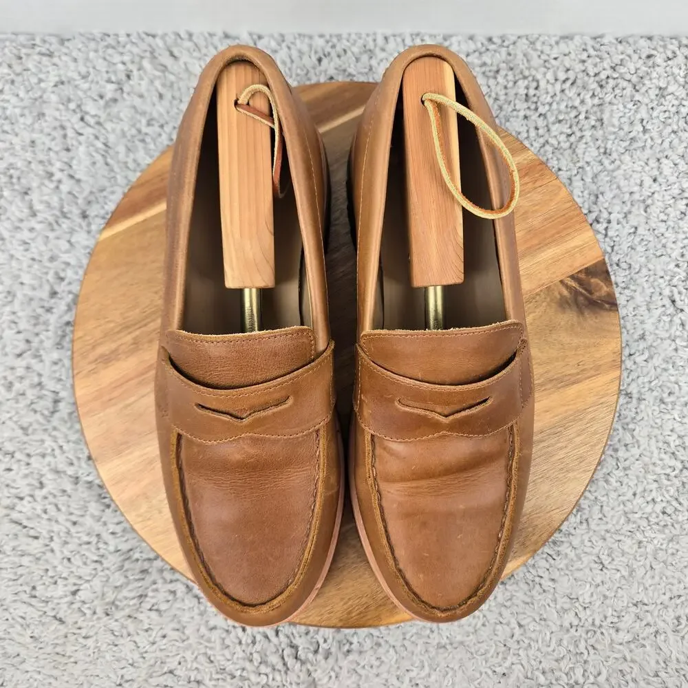 Rhodes Footwear Mens 10.5 Ashby Brown Leather Casual Daily Lug Sole Penny Loafer